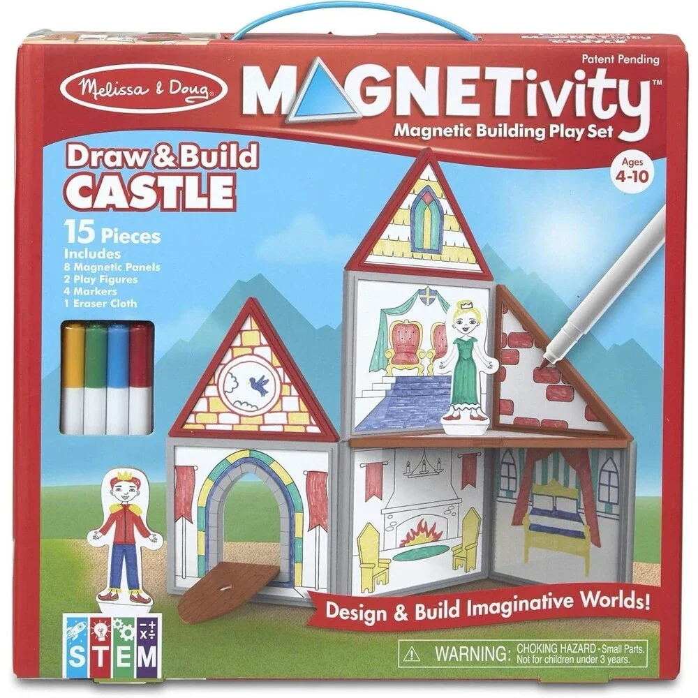 Melissa & Doug Magentivity Magnetic Dress-Up Play Set – Draw & Build Castle